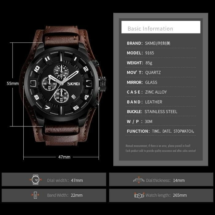 Jam Tangan Pria Skmei 9165 Original Analog Chronograph Casual Leather
