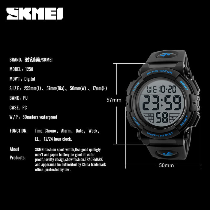 Jam Tangan Pria Skmei 1258 Original Digital Rubber