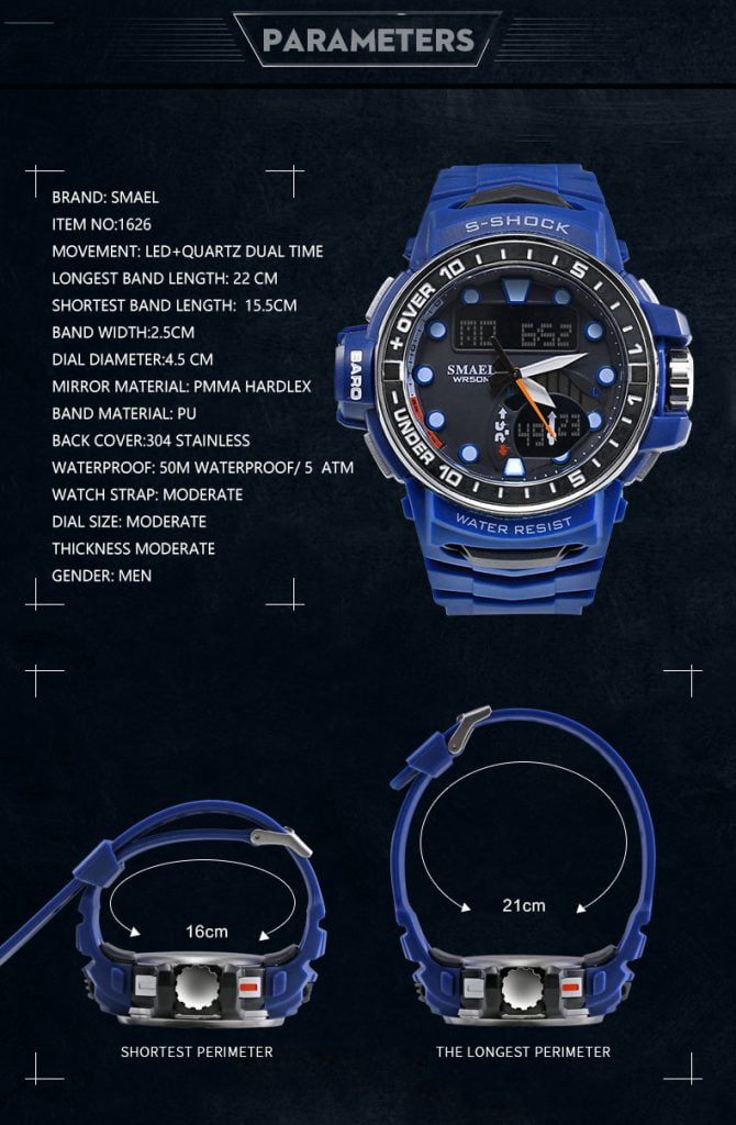 arloji jam tangan pria smael 1626 Original Dual Time Sport Rubber