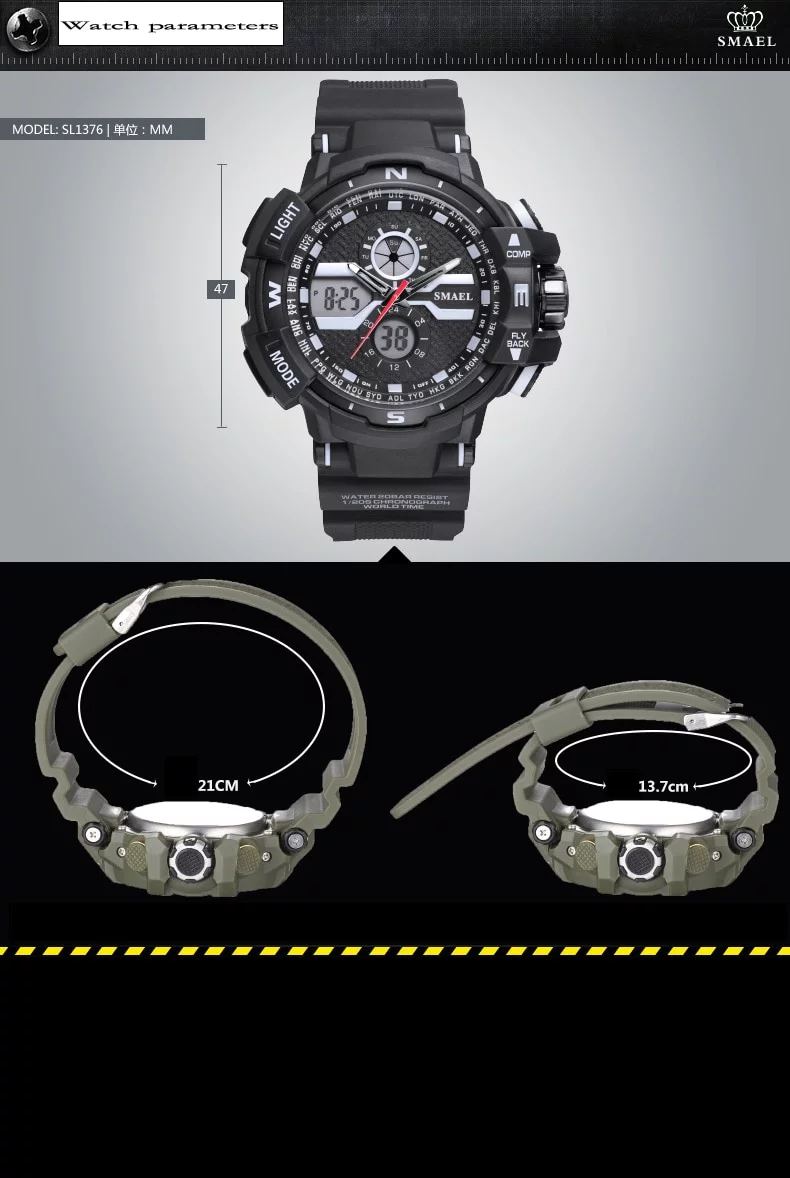 arloji jam tangan pria smael 1376B Original Dual Time Sport Rubber arloji jam tangan pria smael 1376B Original Dual Time Sport Rubber