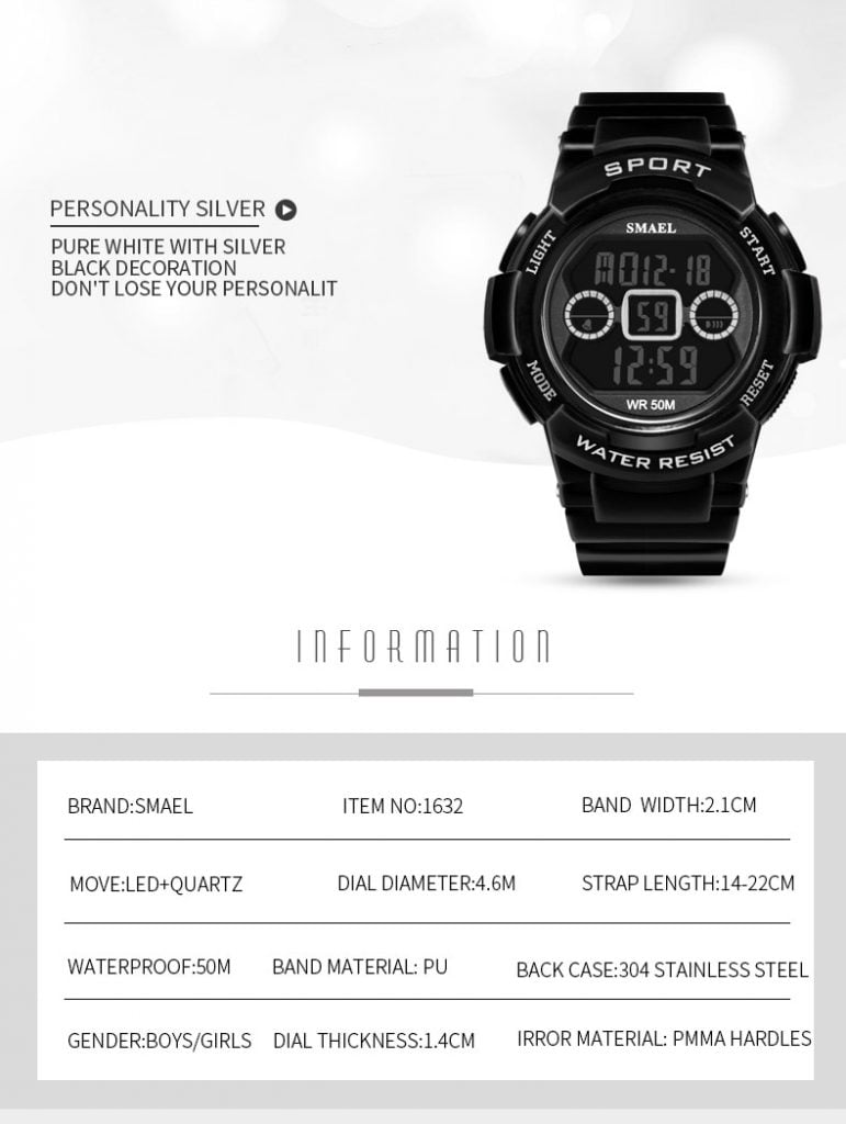 arloji jam tangan Wanita smael 1632b Original Digital Sport Rubber