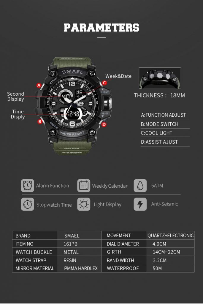 arloji jam tangan pria smael 1617C Original Dual Time Sport Rubber