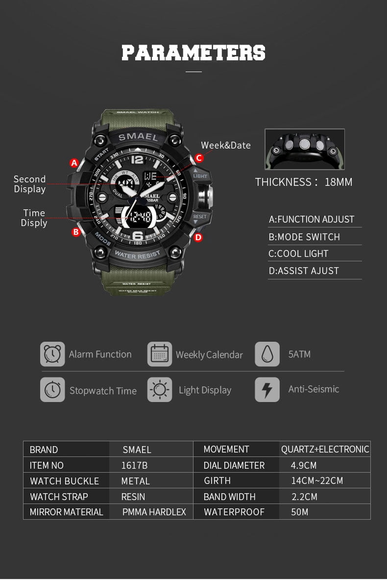 arloji jam tangan pria smael 1617C Original Dual Time Sport Rubber arloji jam tangan pria smael 1617C Original Dual Time Sport Rubber