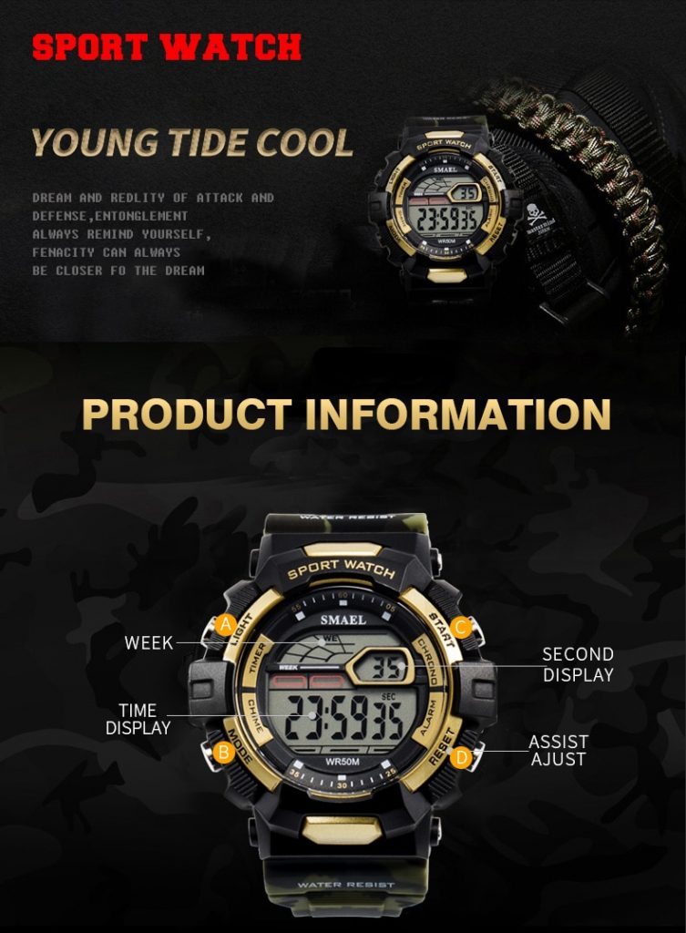 arloji jam tangan pria smael 1527 Original Digital Sport Rubber