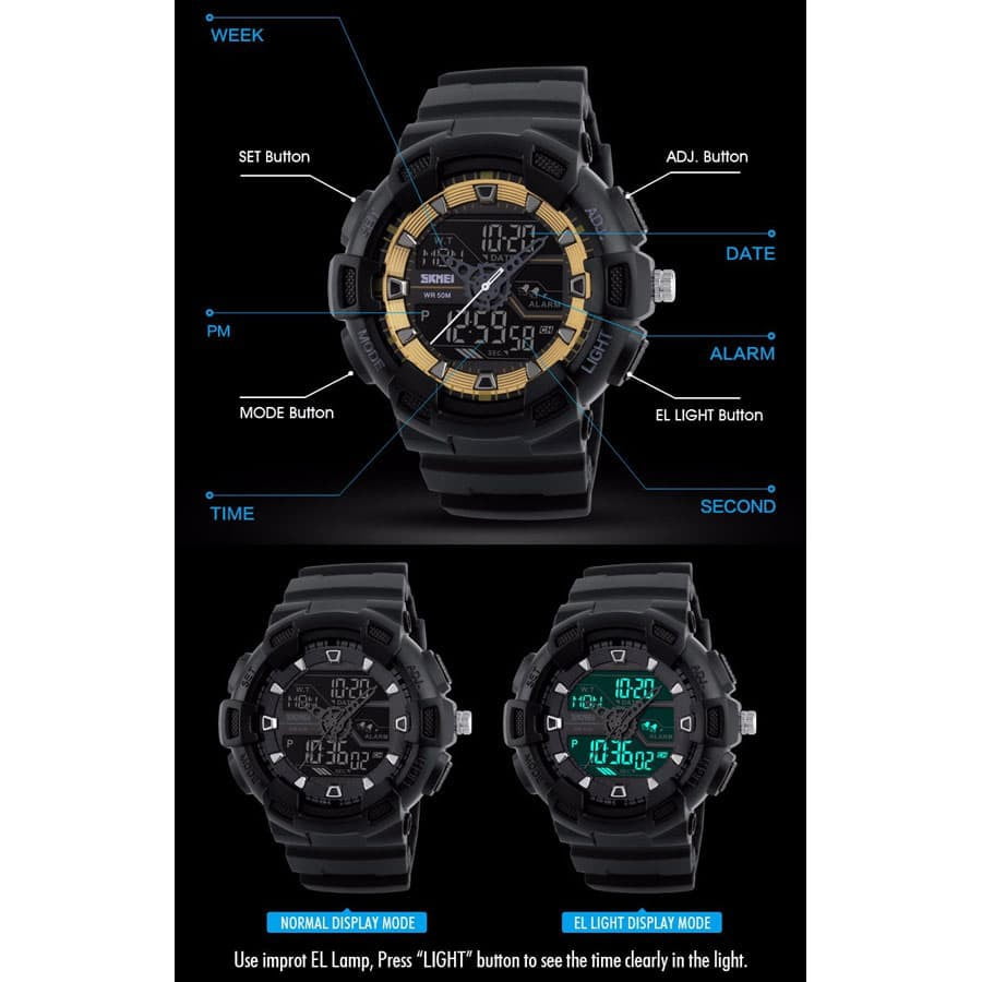 Jam Tangan Pria Skmei 1189 Original Dual Time Sport Watch