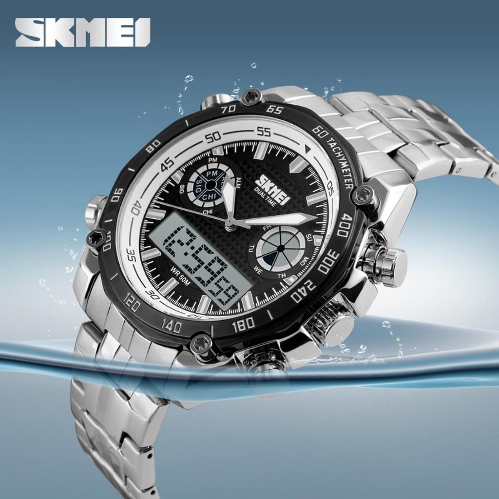 154 Jam Tangan Pria Skmei 1204 Dual Time Original Steel