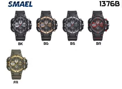 arloji jam tangan pria smael 1376B Original Dual Time Sport Rubber