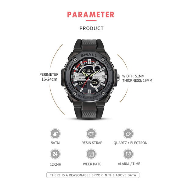 arloji jam tangan pria smael 1625 Original Dual Time Sport Rubber