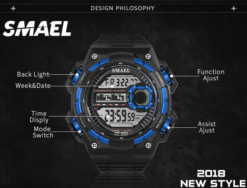 arloji jam tangan pria smael 1438b Original Digital Sport Rubber