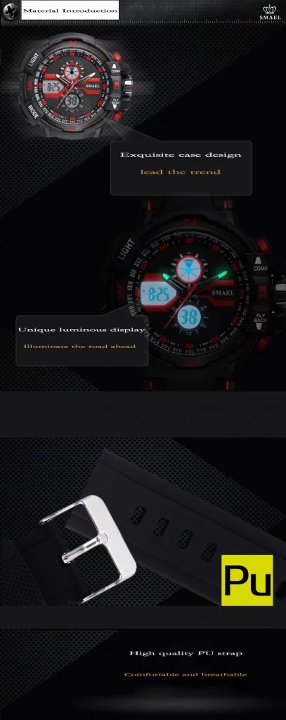 arloji jam tangan pria smael 1376B Original Dual Time Sport Rubber