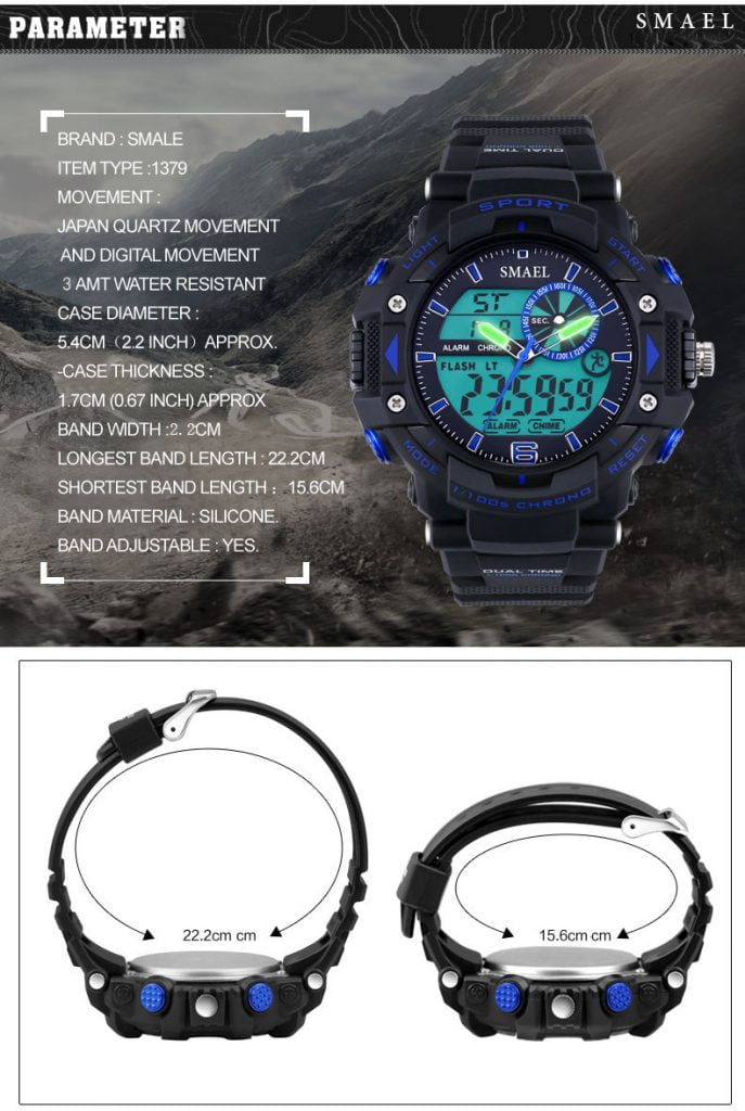 arloji jam tangan pria smael 1379 Original Dual Time Sport Rubber