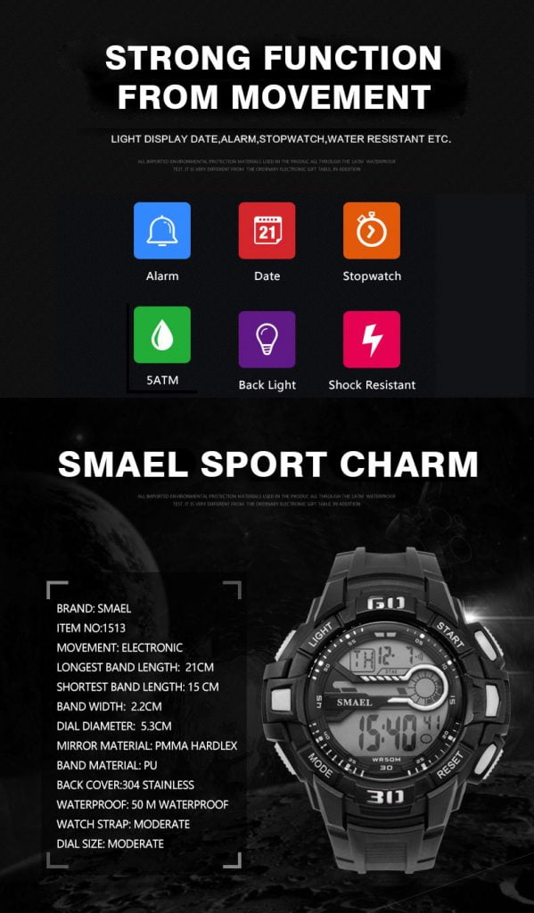 arloji jam tangan pria smael 1513 Original Digital Sport Rubber