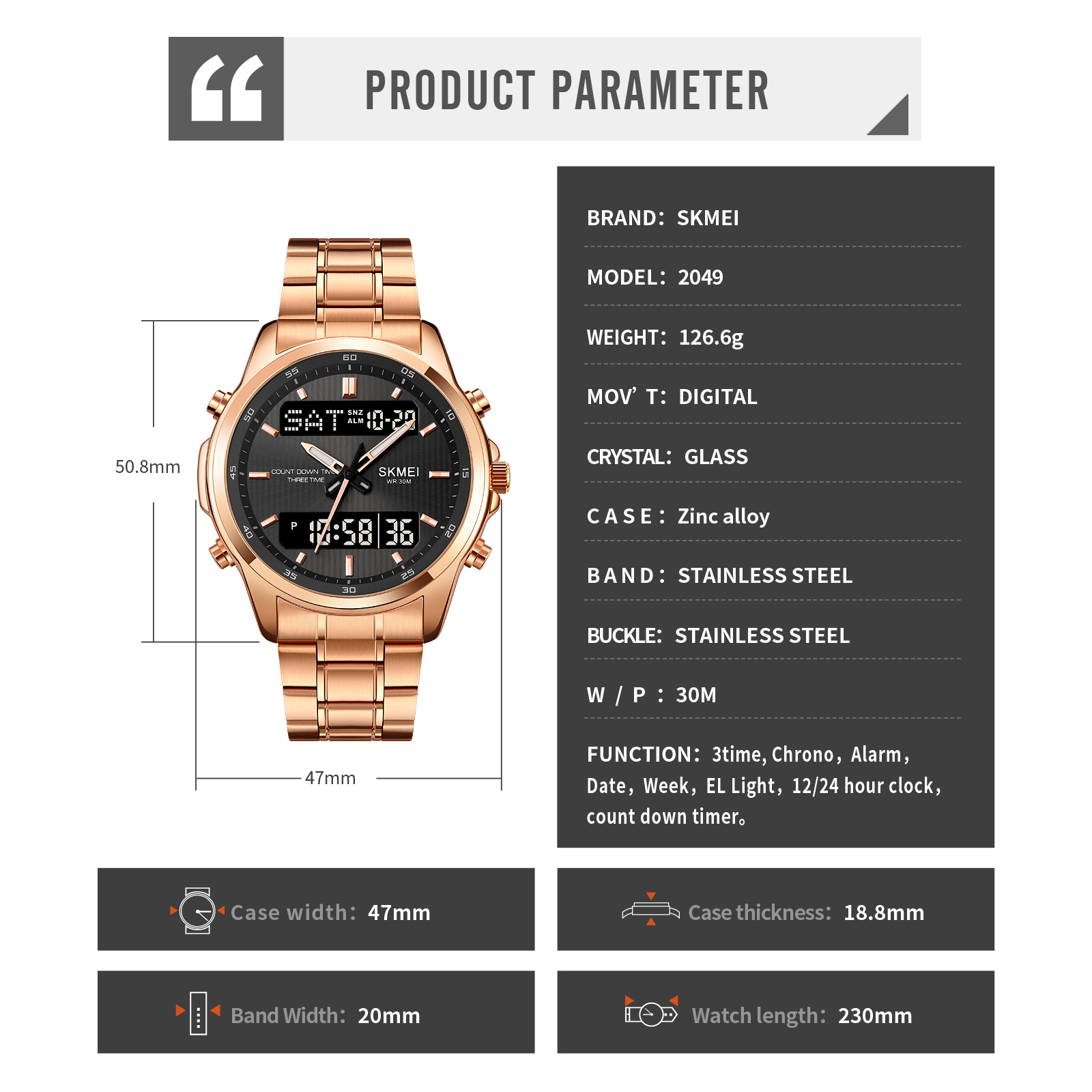 2049主图25 Jam Tangan Wanita Skmei 2049 Original analog Sport Watch
