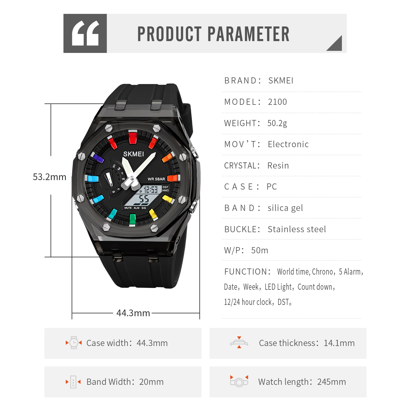 2100主图25 Jam Tangan Wanita Skmei 2100 Original analog Sport Watch